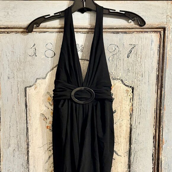 Michael Kors Black Halter Plunging neck Cocktail Dress  Fall 2008 Italy Sz 6 NWT - Picture 1 of 16